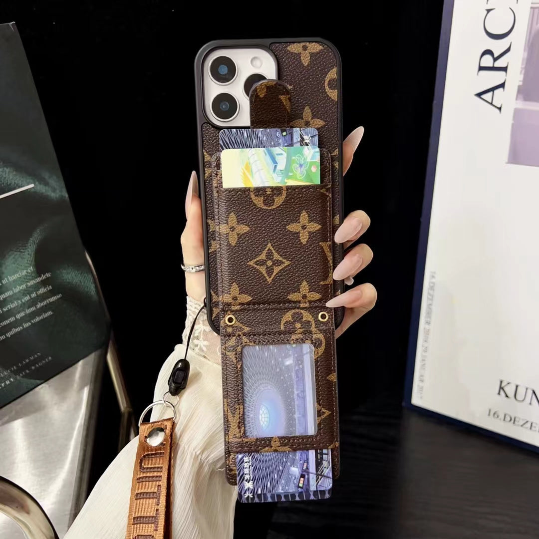 LV Hand Strap Phone Case Card Holder for iPhone