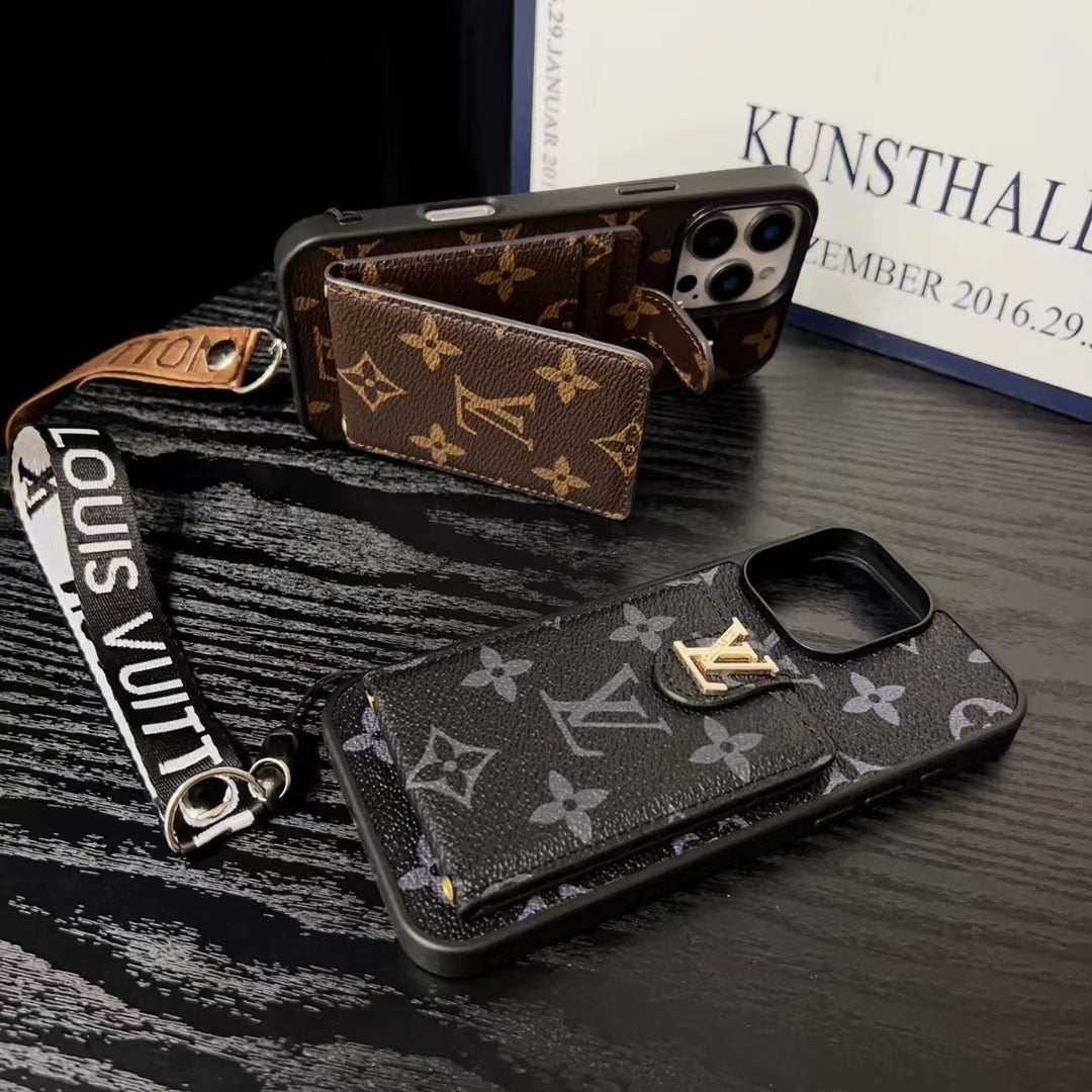 LV Hand Strap Phone Case Card Holder for iPhone