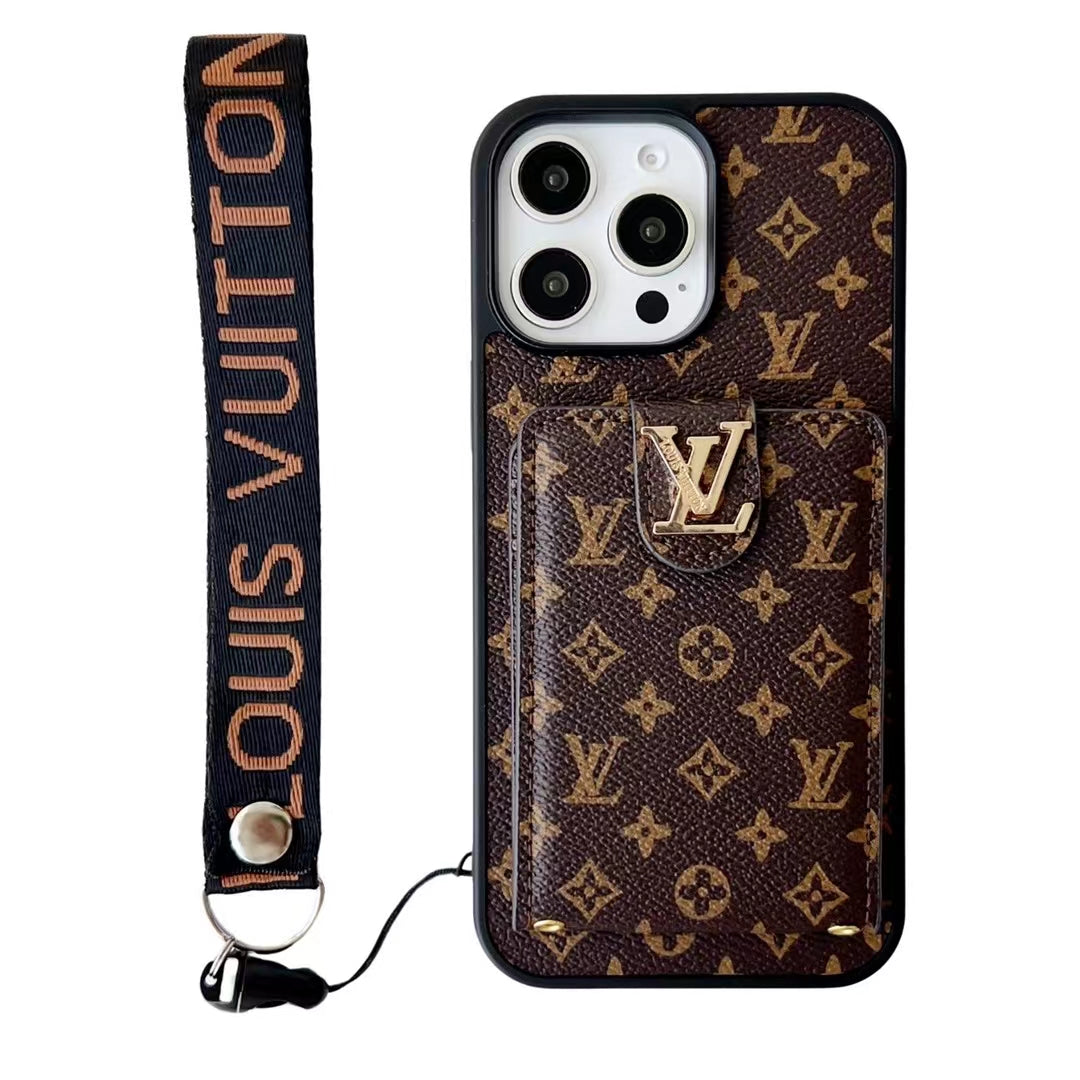 LV Hand Strap Phone Case Card Holder for iPhone