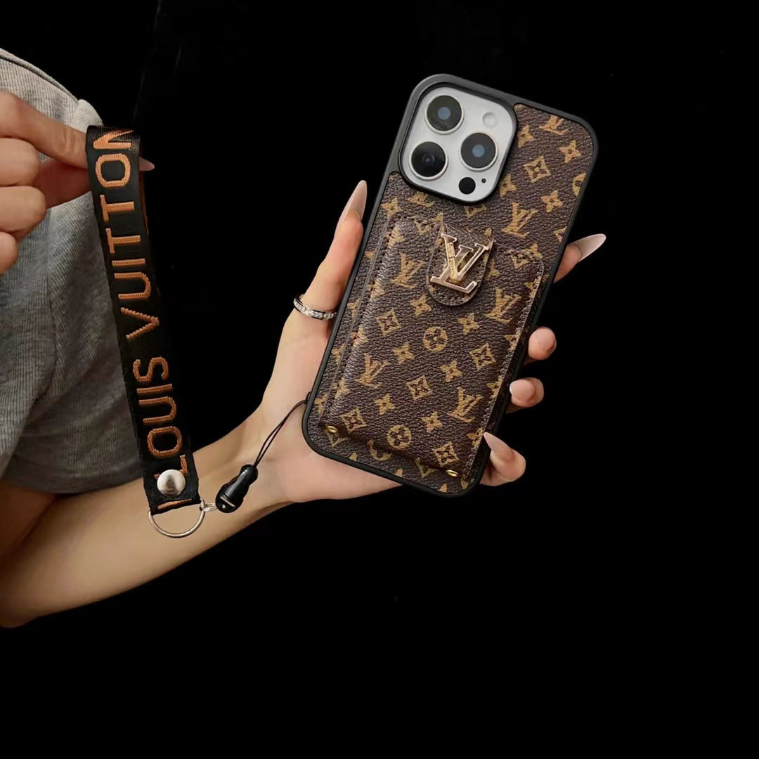 LV Hand Strap Phone Case Card Holder for iPhone