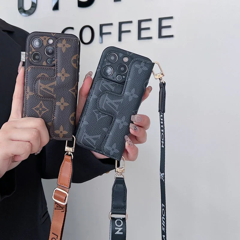 Monogram Leather Crossbody Phone Case Card Holder For Iphone / 18 Pro / 18 Pro Max