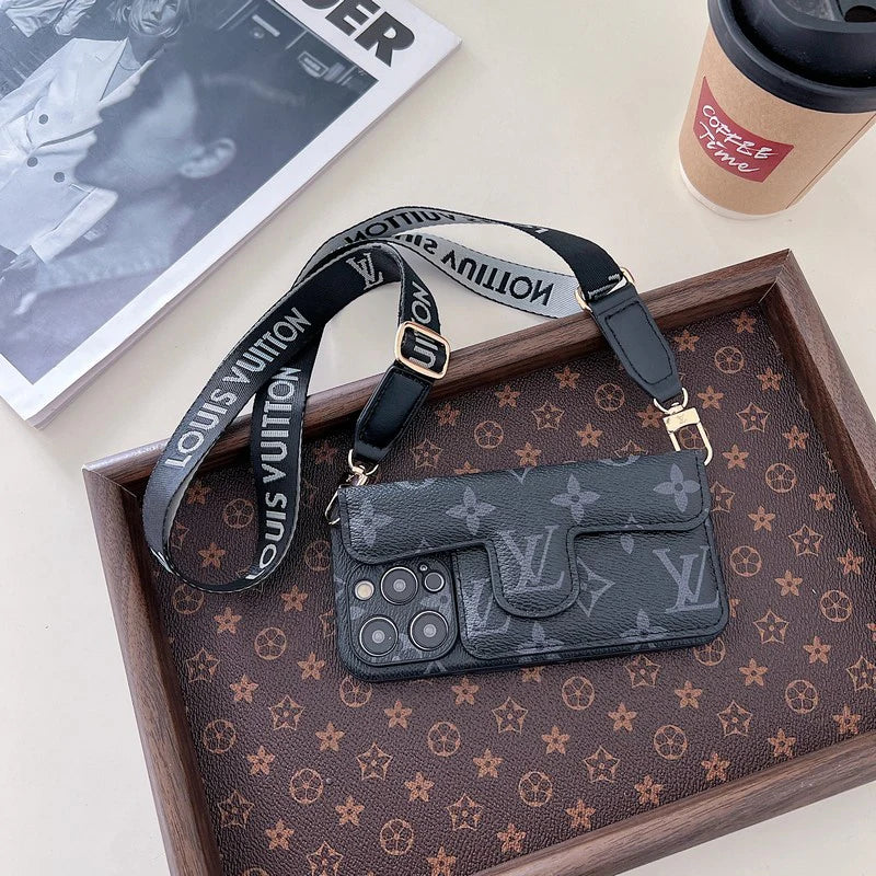 Monogram Leather Crossbody Phone Case Card Holder For Iphone / 18 Pro / 18 Pro Max