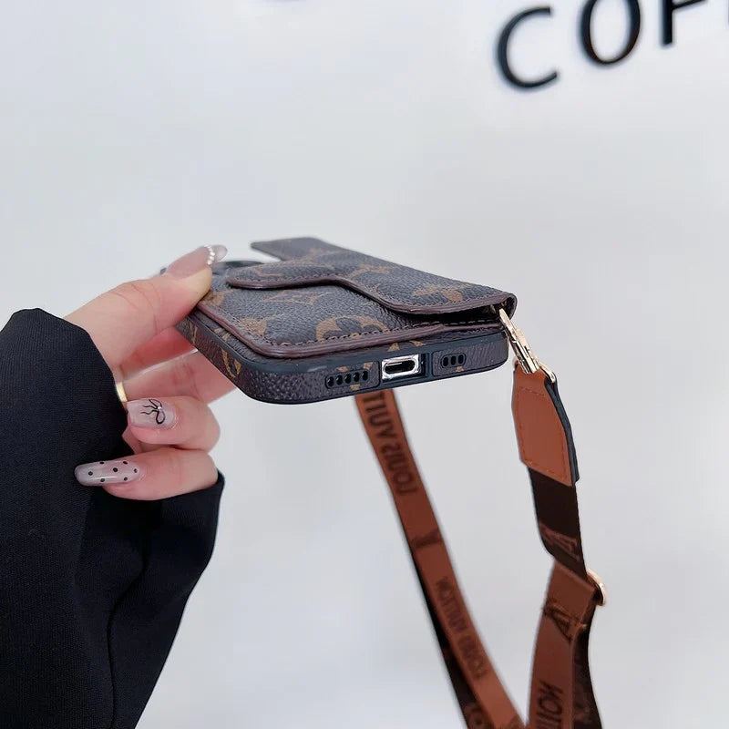 Monogram Leather Crossbody Phone Case Card Holder For Iphone / 18 Pro / 18 Pro Max