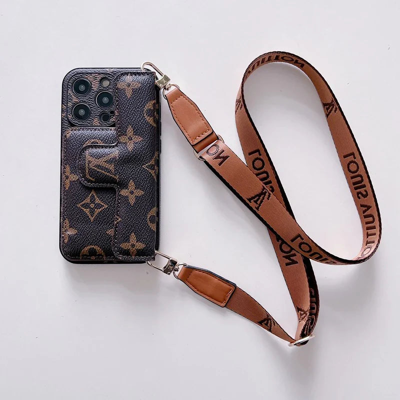 Monogram Leather Crossbody Phone Case Card Holder For Iphone / 18 Pro / 18 Pro Max