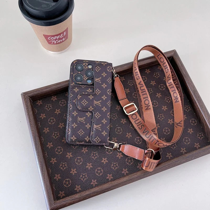 Monogram Leather Crossbody Phone Case Card Holder For Iphone / 18 Pro / 18 Pro Max