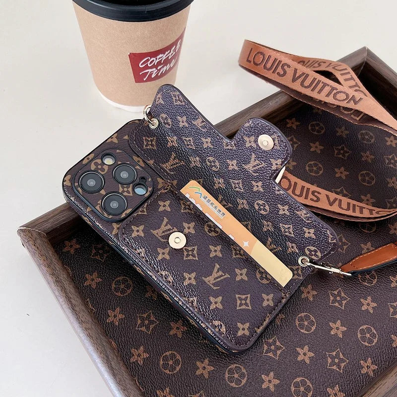 Monogram Leather Crossbody Phone Case Card Holder For Iphone / 18 Pro / 18 Pro Max