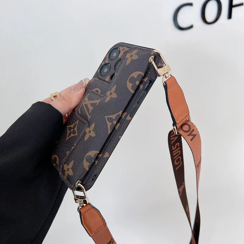 Monogram Leather Crossbody Phone Case Card Holder For Iphone / 18 Pro / 18 Pro Max