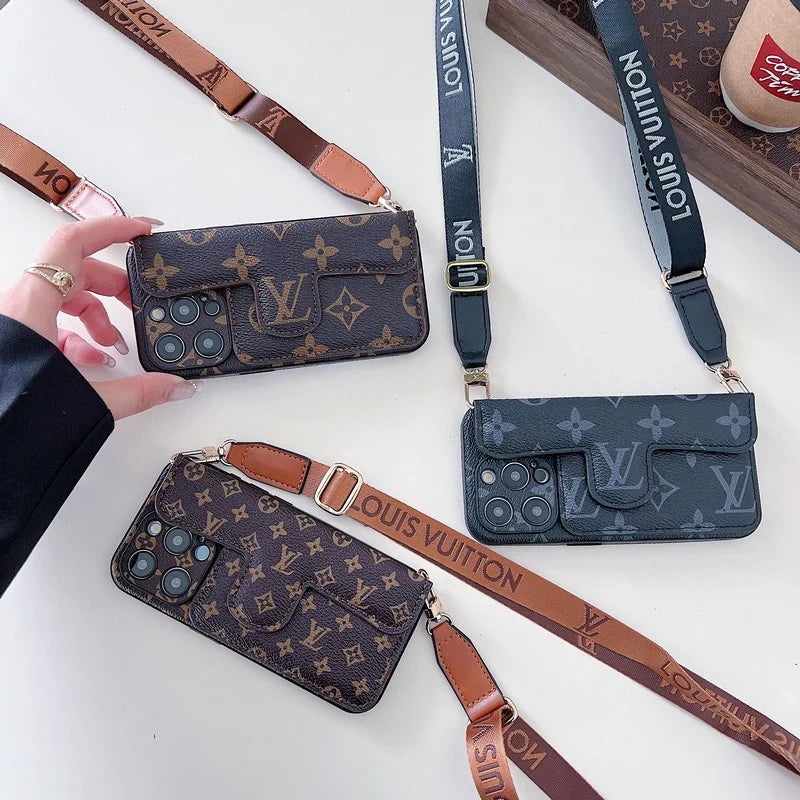 Monogram Leather Crossbody Phone Case Card Holder For Iphone / 18 Pro / 18 Pro Max
