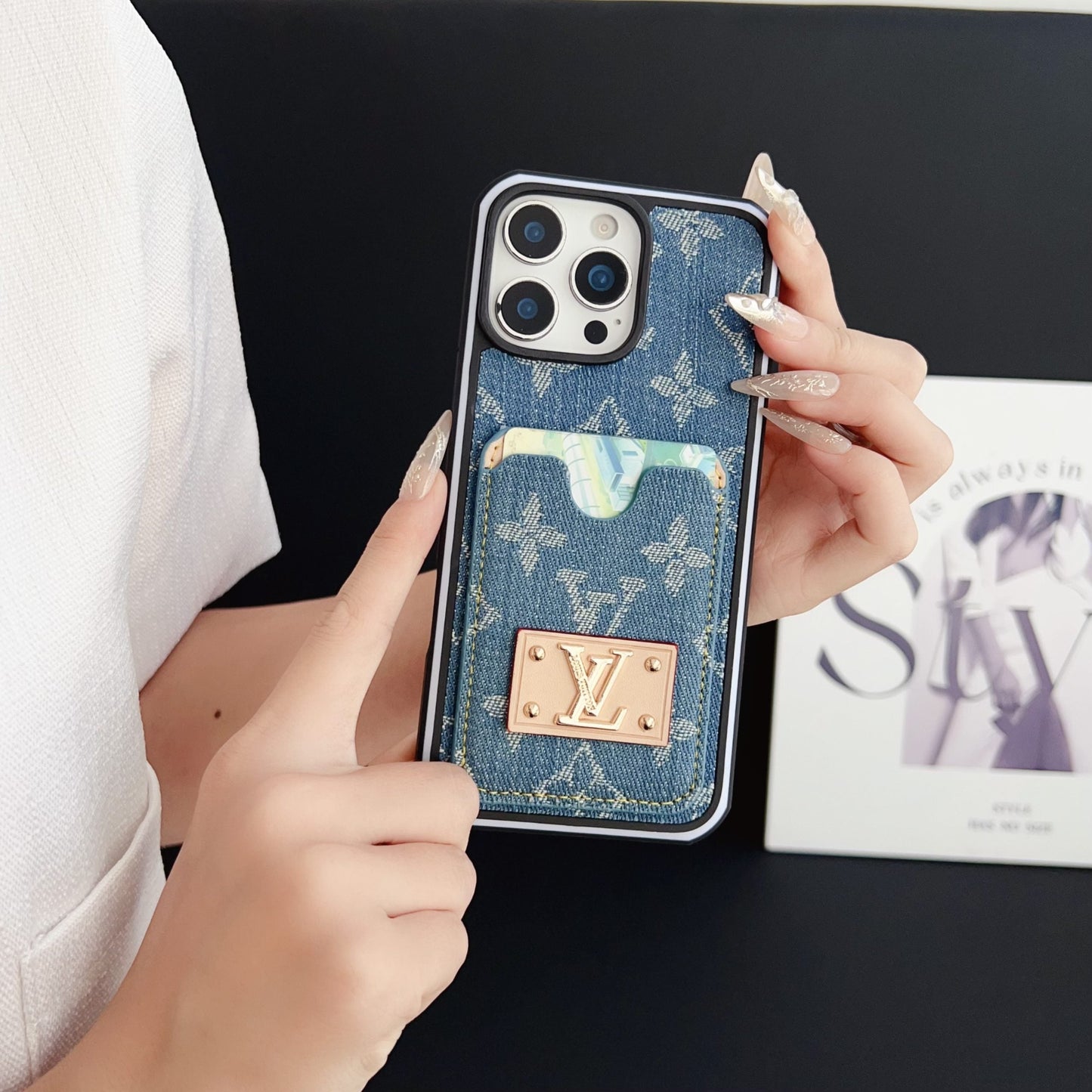 LV iPhone Case Denim Card Holder for 1216 Pro Max