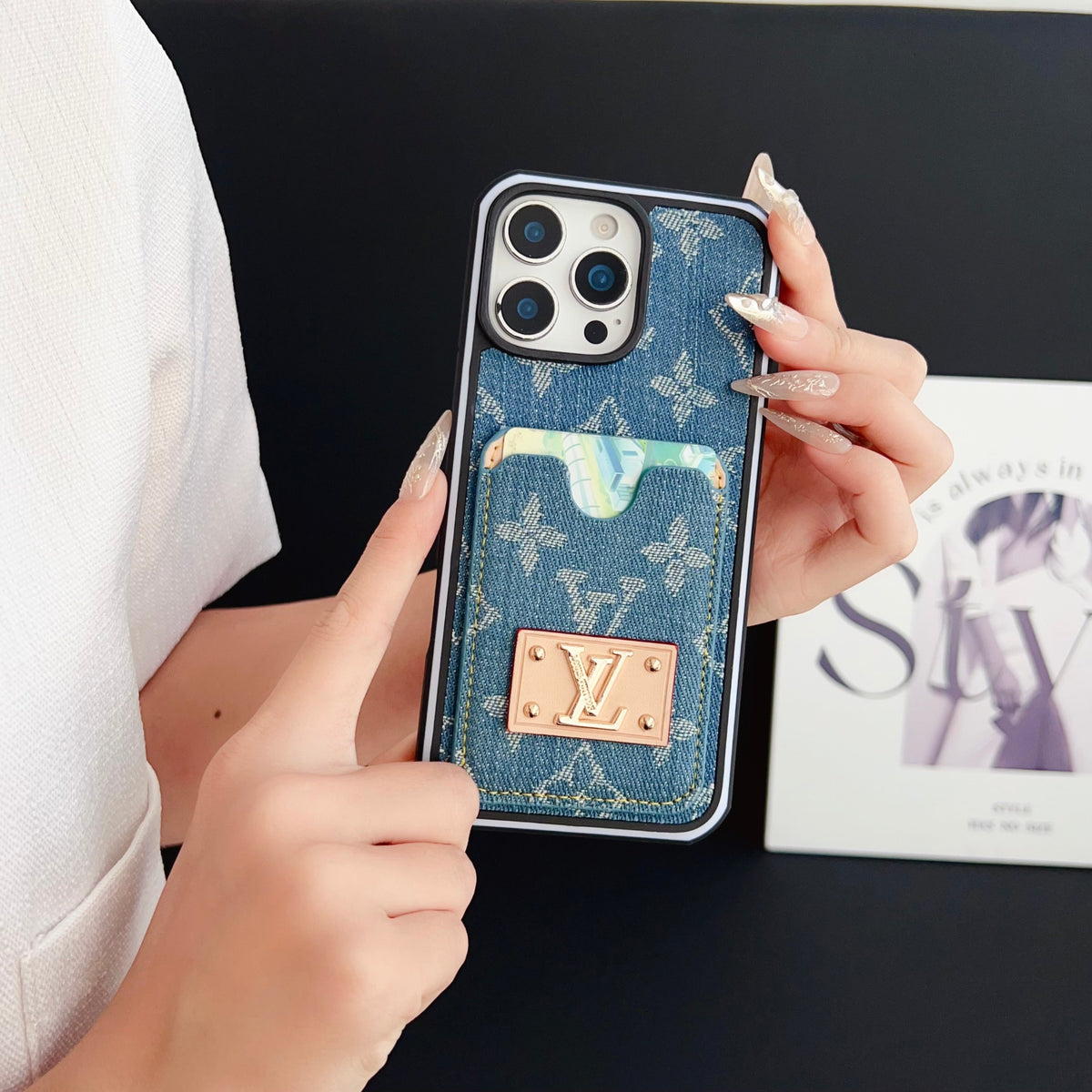 Lv Iphone Case Denim Card Holder For 12-16 Pro Max / 18 Pro / 18 Pro Max