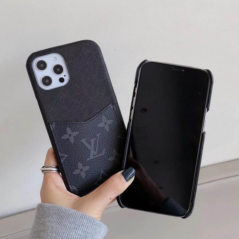 LV iPhone Case Black Card Leather Slot for iPhone