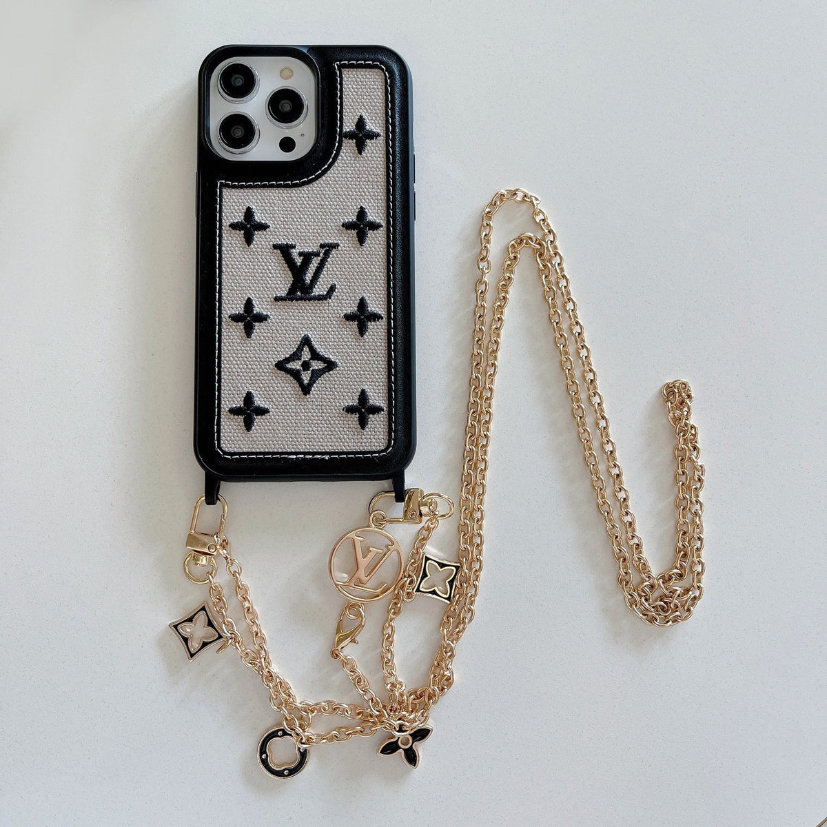 Fabric Leather Crossbody Chain Iphone Case With Ornament Charm / 18 Pro / 18 Pro Max