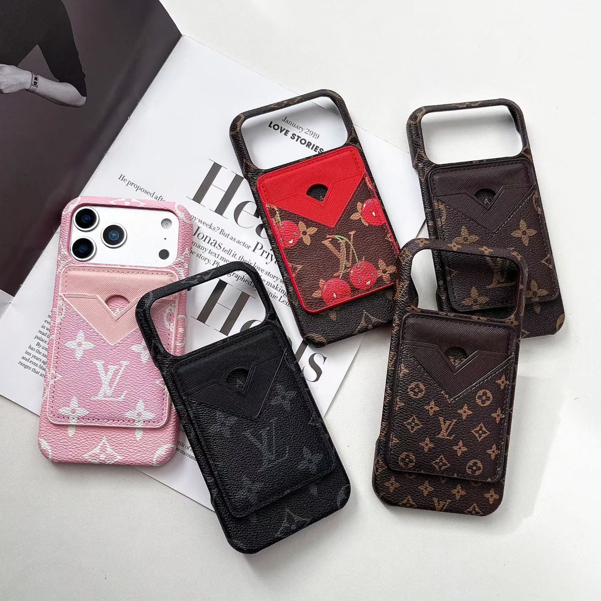 Lv Magsafe Magnet Card Holder Phone Case For Iphone 13-17 / Pro / Pro Max / Plus / Air / 18 Pro / 18 Pro Max
