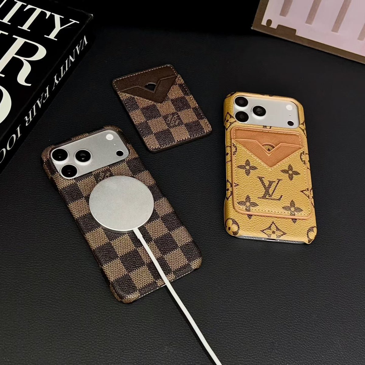 Lv Magsafe Magnet Card Holder Phone Case For Iphone 13-17 / Pro / Pro Max / Plus / Air / 18 Pro / 18 Pro Max