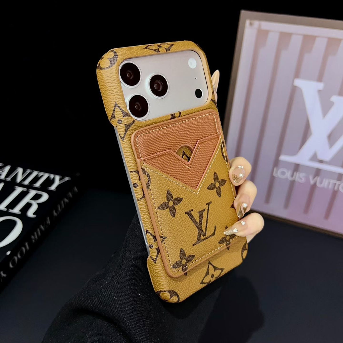 Lv Magsafe Magnet Card Holder Phone Case For Iphone 13-17 / Pro / Pro Max / Plus / Air / 18 Pro / 18 Pro Max