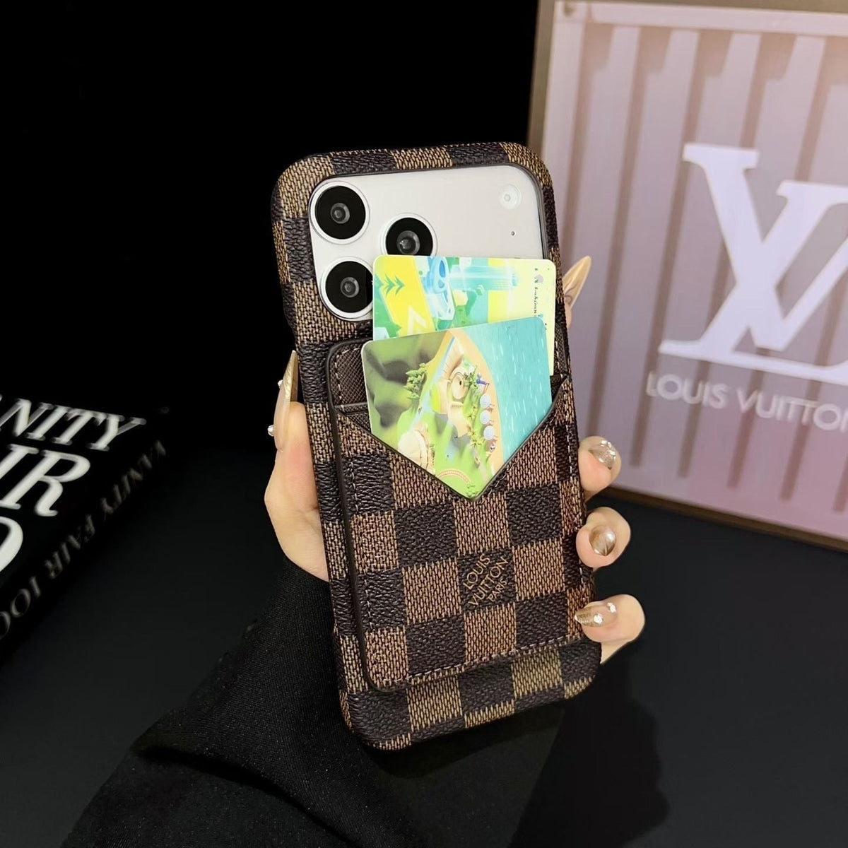 Lv Magsafe Magnet Card Holder Phone Case For Iphone 13-17 / Pro / Pro Max / Plus / Air / 18 Pro / 18 Pro Max