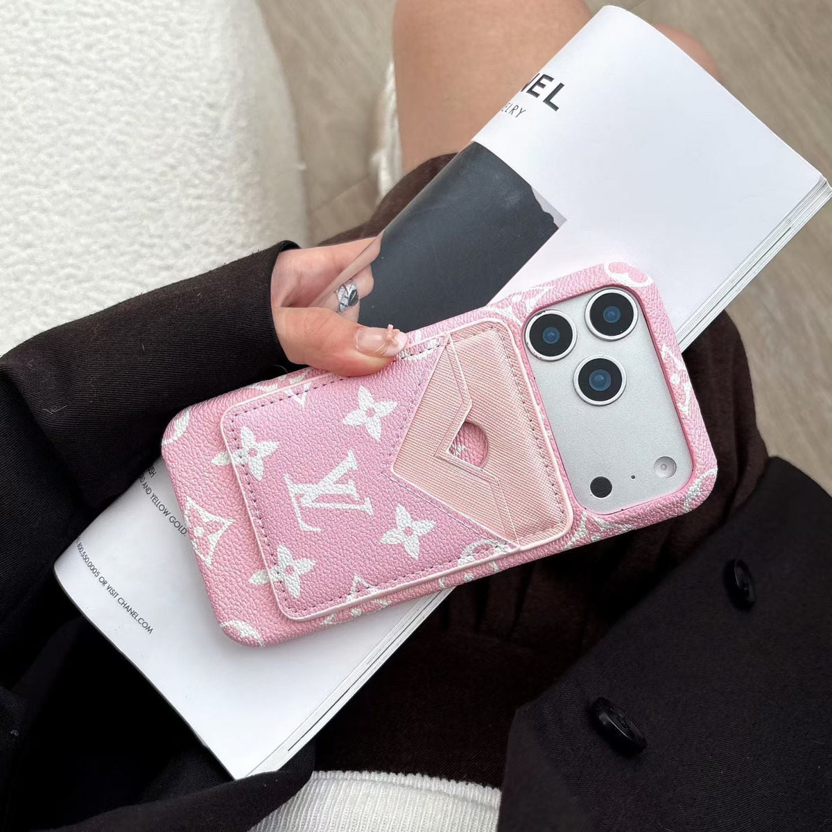 Lv Magsafe Magnet Card Holder Phone Case For Iphone 13-17 / Pro / Pro Max / Plus / Air / 18 Pro / 18 Pro Max
