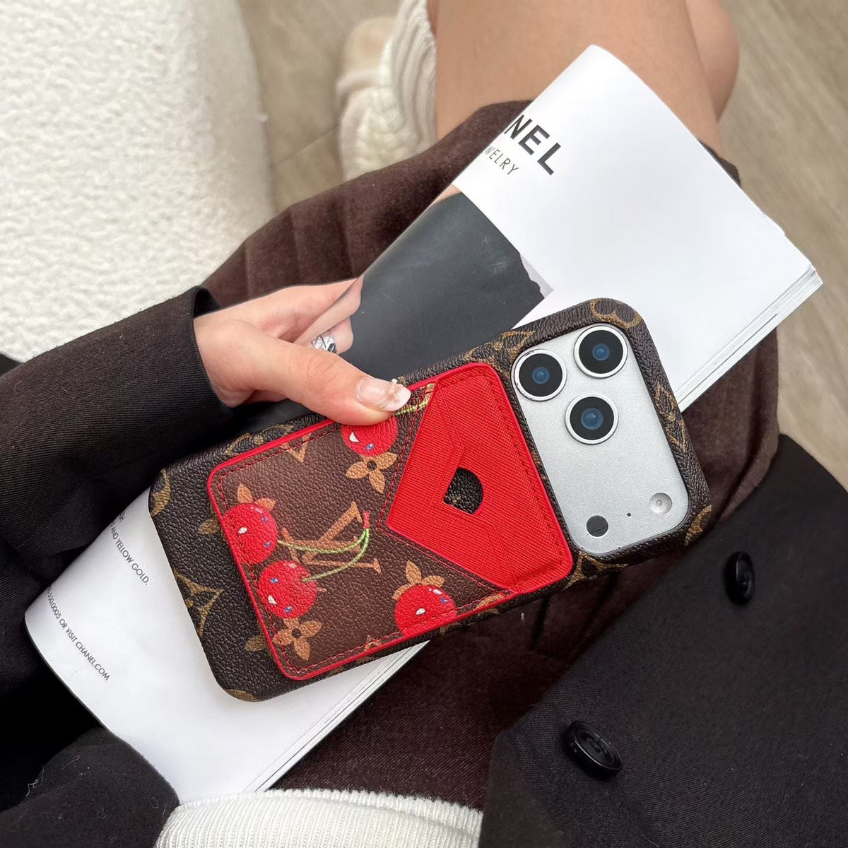 Lv Magsafe Magnet Card Holder Phone Case For Iphone 13-17 / Pro / Pro Max / Plus / Air / 18 Pro / 18 Pro Max