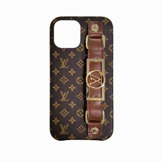 LV iPhone 14 Pro Max Case Hand Strap Brown Small Monogram