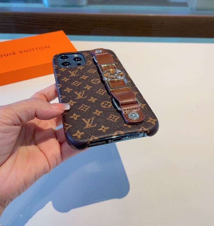 LV iPhone 14 Pro Max Case Hand Strap Brown Small Monogram