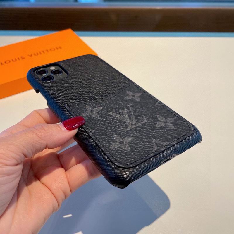 LV iPhone Case Black Card Leather Slot for iPhone