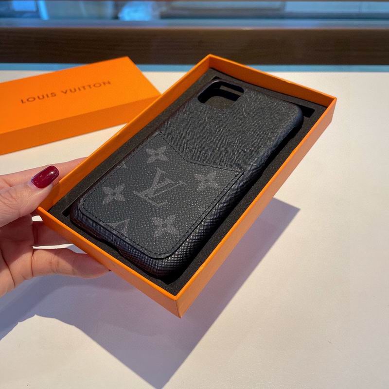 LV iPhone Case Black Card Leather Slot for iPhone