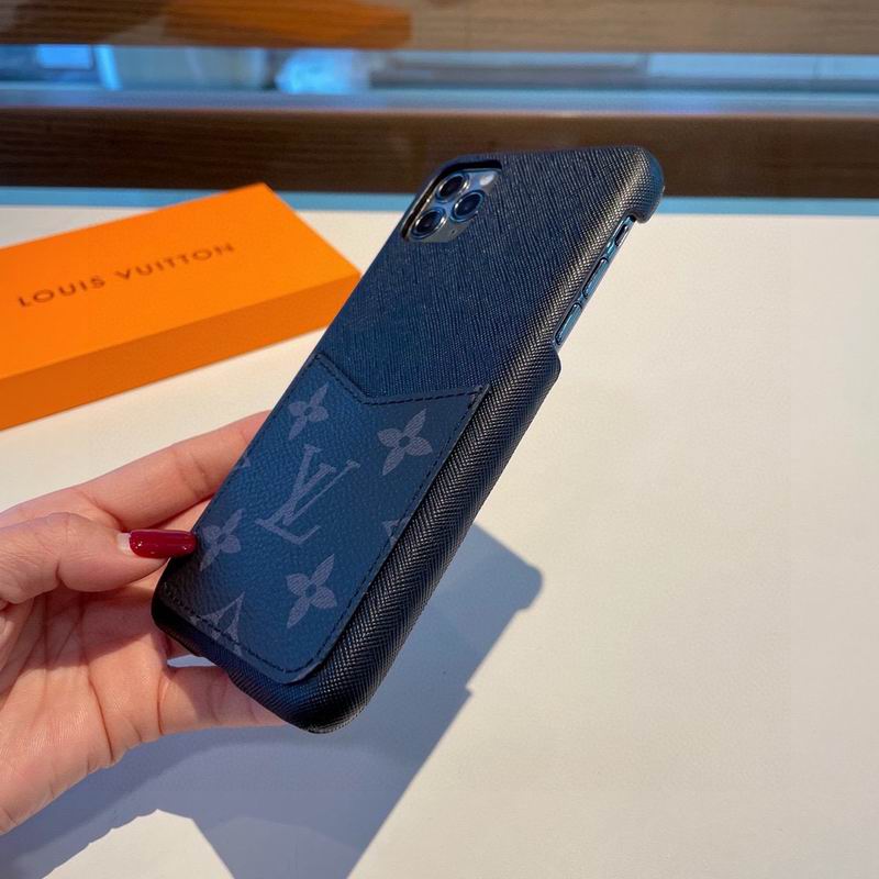 LV iPhone Case Black Card Leather Slot for iPhone