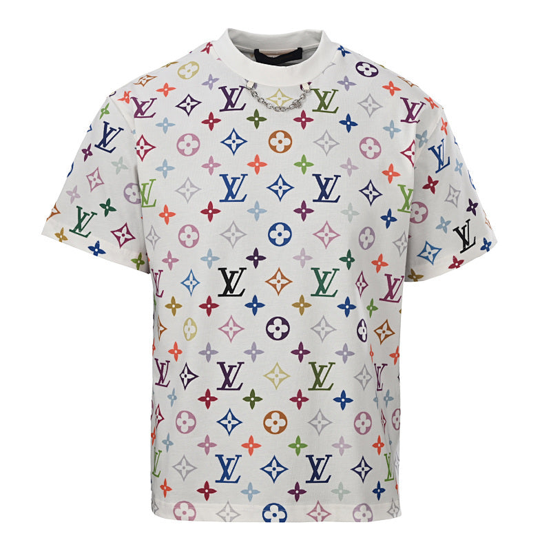 Louis Vuitton Direct-to-Garment Printed Short-Sleeve T-Shirt with Full-Coverage Multicolor Monogram Pattern