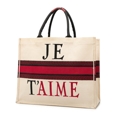 White Dior Dioramour Large Embroidered Canvas Je T Aime Book Tote