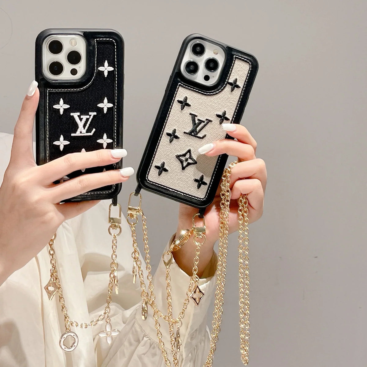 Fabric Leather Crossbody Chain Iphone Case With Ornament Charm / 18 Pro / 18 Pro Max