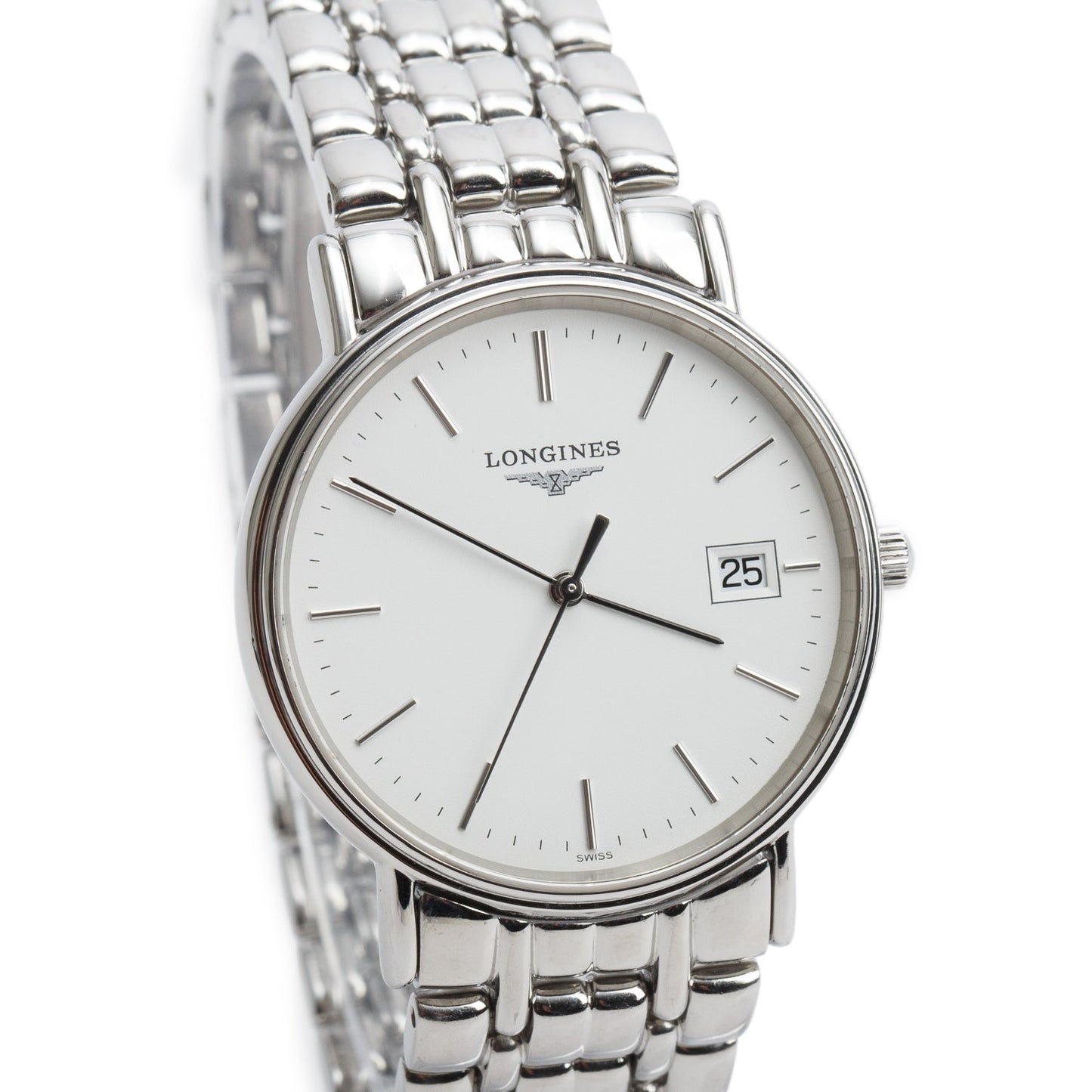 Longines Stainless Steel Presence grand Classic 33 MM Quartz Watch White Dial