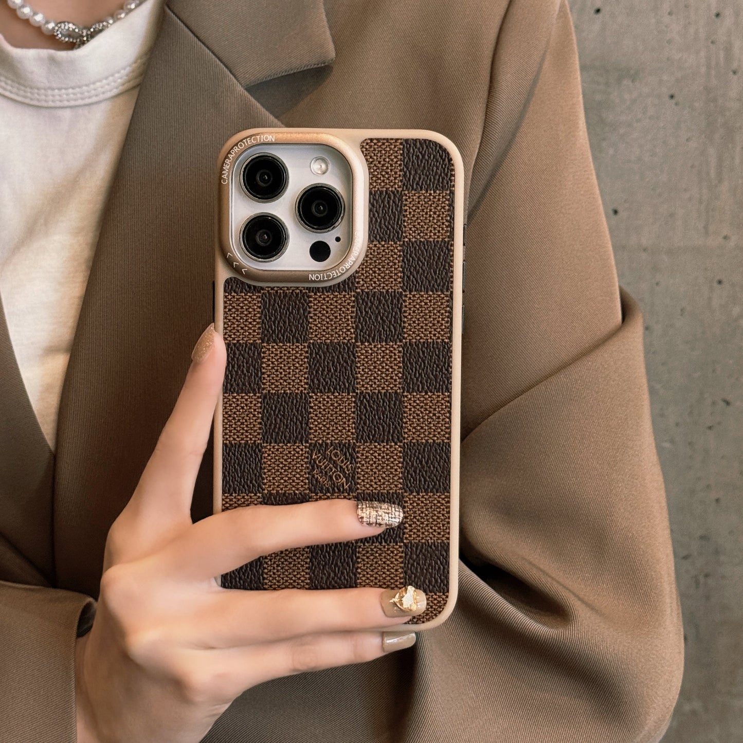 Classic LV Leather iPhone Case for 13-16 Pro Max