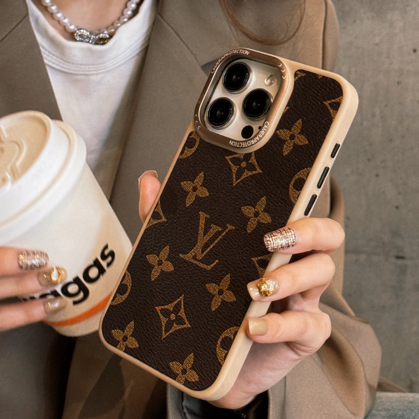 Classic LV Leather iPhone Case for 13-16 Pro Max