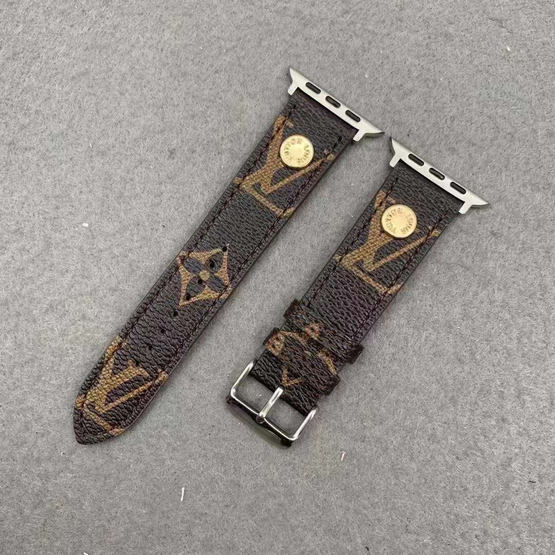 Monogram Apple Watch Band Brown Leather