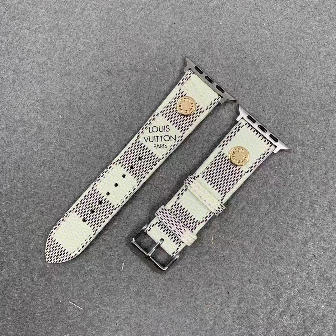 White Checkered LV Apple Watch Band