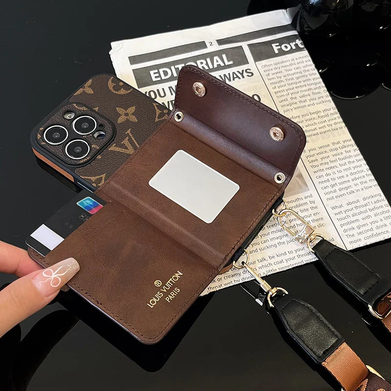 Luxury Phone Wallet Crossbody Style Lanyard For Iphone 12 – 16 Pro Max Plus Series / 18 Pro / 18 Pro Max