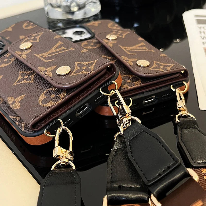Luxury Phone Wallet Crossbody Style Lanyard For Iphone 12 – 16 Pro Max Plus Series / 18 Pro / 18 Pro Max