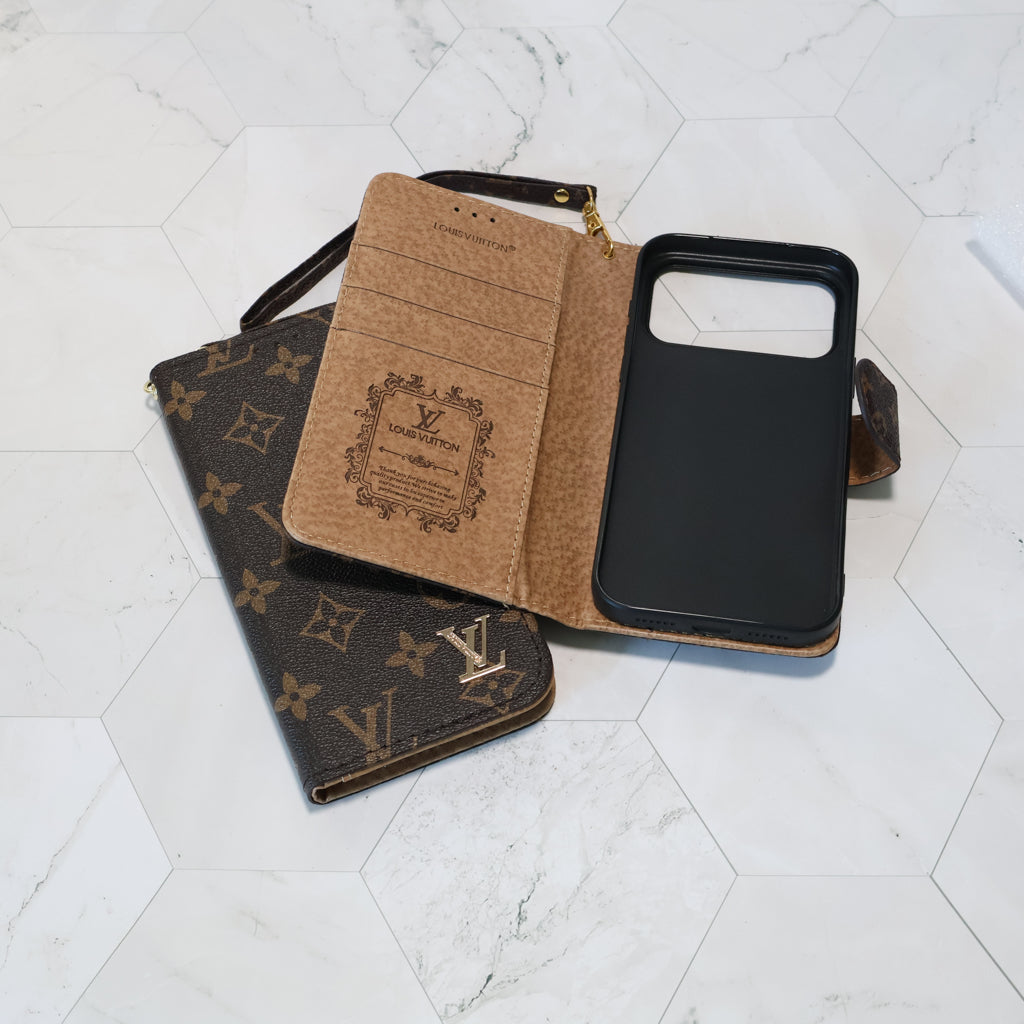 Classic Lv Leather Wallet Iphone Case 12-17 Pro Max Plus Air / 18 Pro / 18 Pro Max