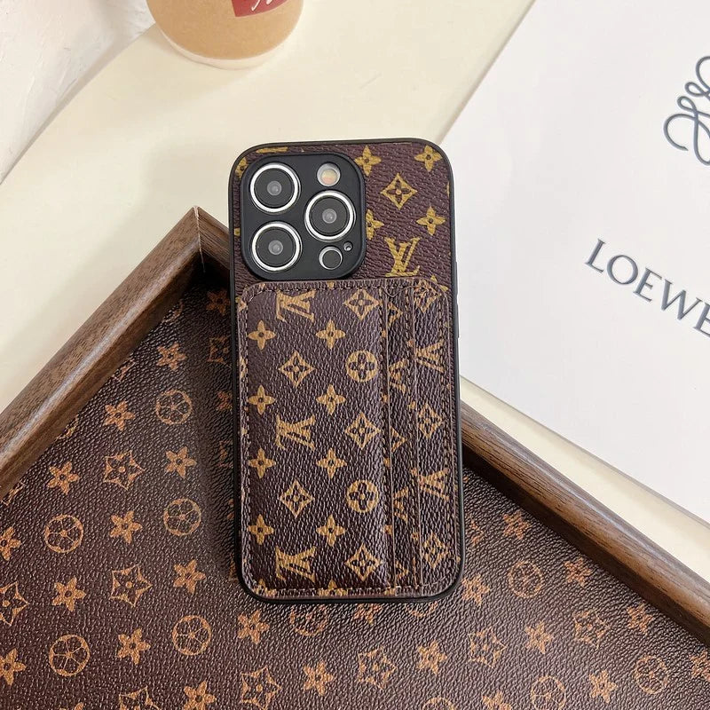 Luxury Case Iphone Series Monogram Leather Dual Cardholder / 18 Pro / 18 Pro Max