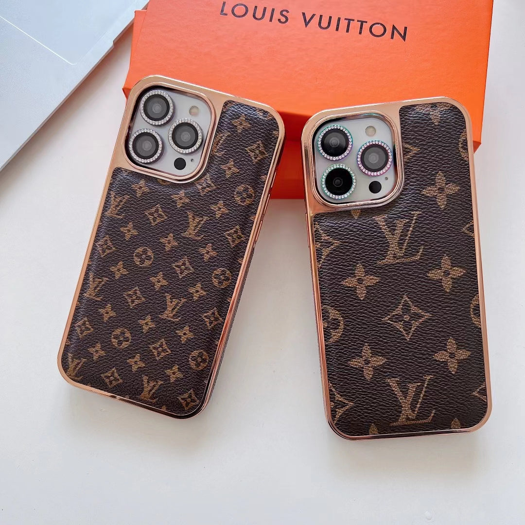 Louis Vuitton iPhone Case Luxury Classic Leather Rhinestone Lens