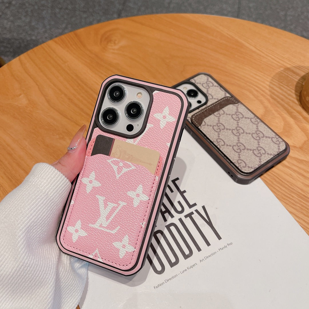 Lv Phone Case Card Holder Fashion Leather For Iphone 12 13 14 15 Pro Max Plus / 18 Pro / 18 Pro Max