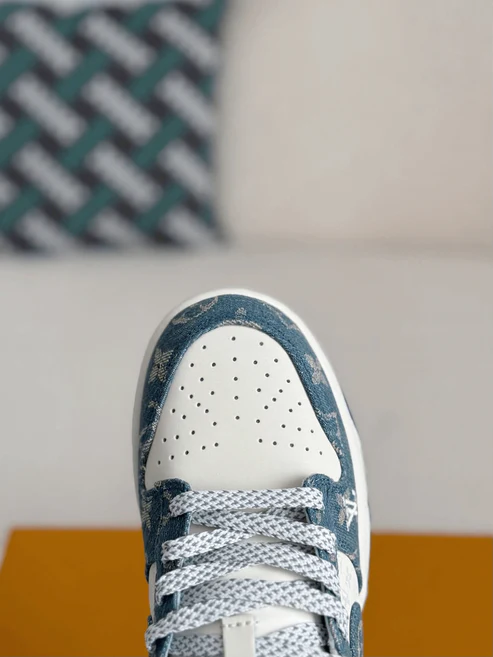 Louis Vuitton LV x Nike SB Dunk Low White Blue Denim Monogram Sneaker
