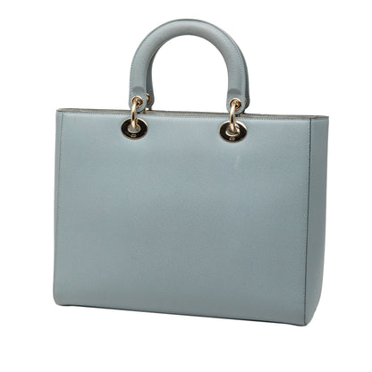 Blue Dior Large Grained Calfskin Lady Dior Satchel