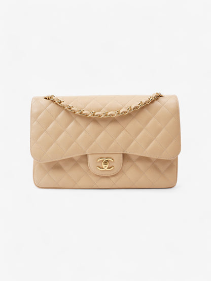 Chanel Classic Double Flap Beige Caviar Leather Jumbo