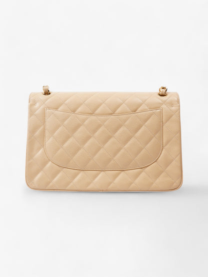 Chanel Classic Double Flap Beige Caviar Leather Jumbo