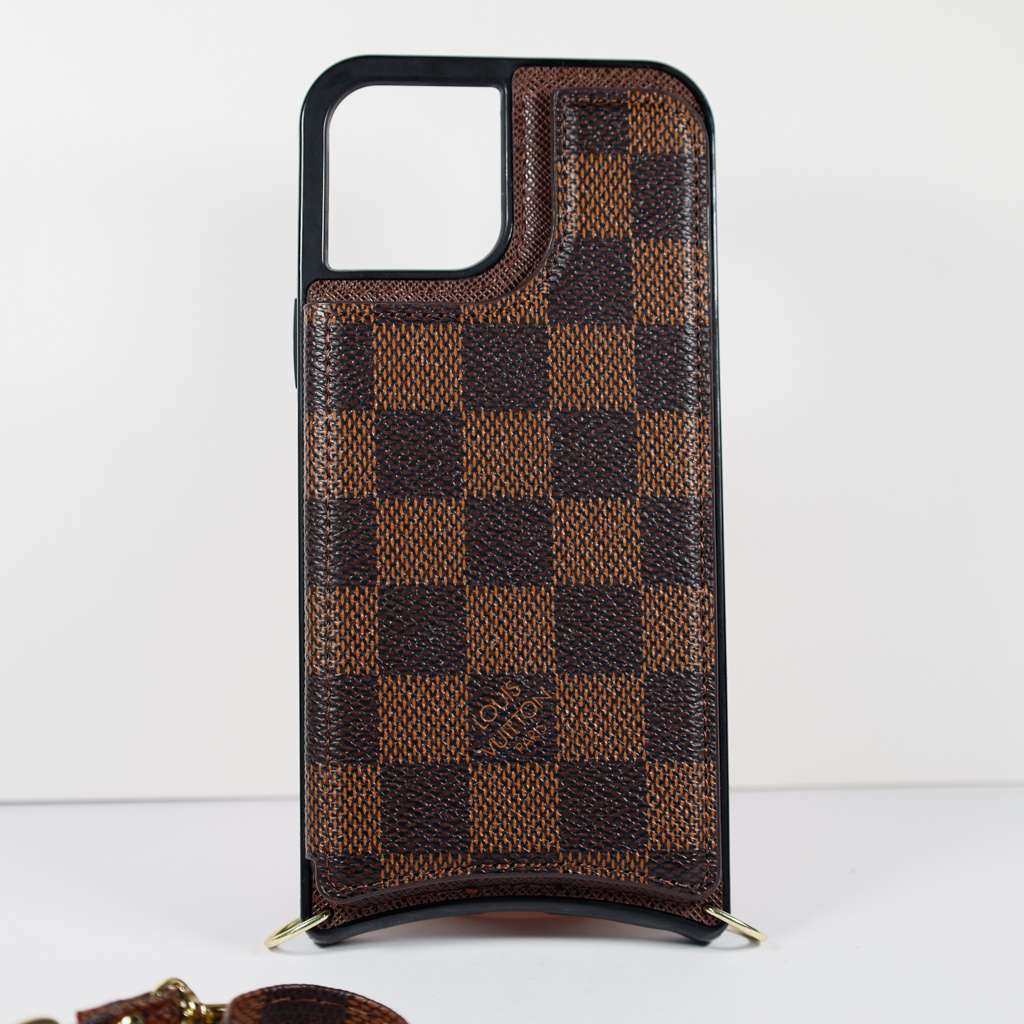Crossbody Phone Case Designer Checkered Leather for iPhone