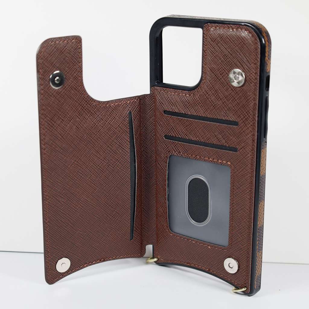 Crossbody Phone Case Designer Checkered Leather for iPhone