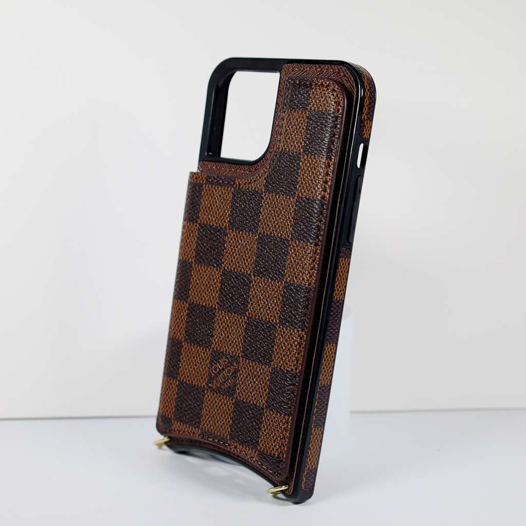 Crossbody Phone Case Designer Checkered Leather for iPhone