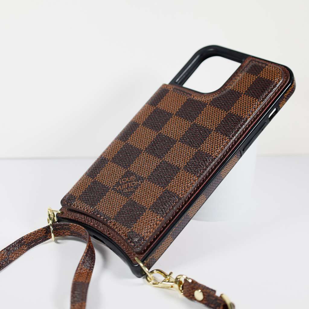 Crossbody Phone Case Designer Checkered Leather for iPhone