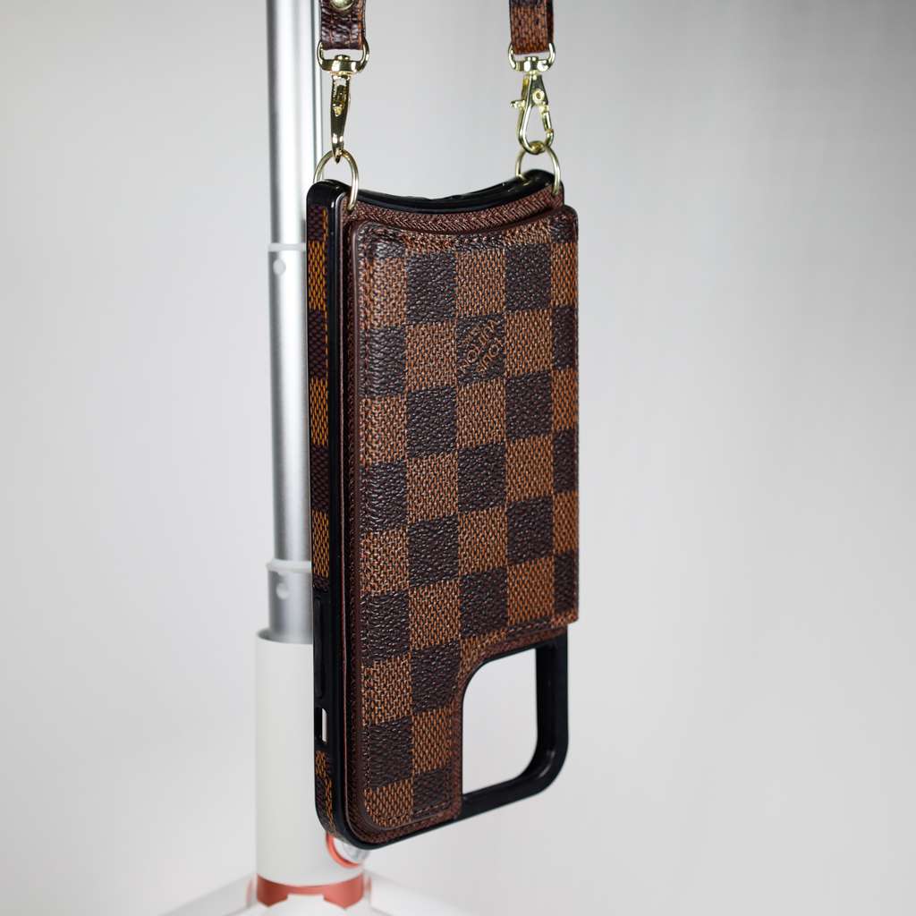 Crossbody Phone Case Designer Checkered Leather for iPhone